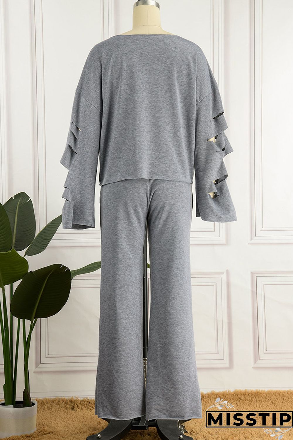 Yellow Casual Street Solid Ripped Hollowed Out Patchwork Oblique Collar Long Sleeve Two Pieces