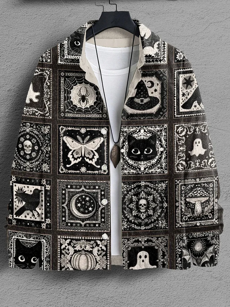 Men's Mysterious Gothic Dark Spiritual Art Print Corduroy Long Sleeve Shirt
