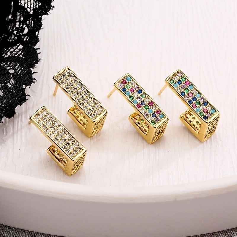 1 Pair Minimalist Commute Square Plating Inlay Copper Zircon 18k Gold Plated Ear Studs