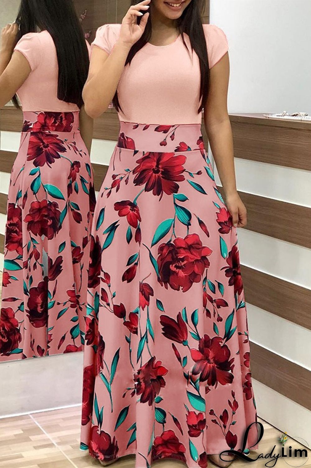 Black Green Fashion Casual Print Patchwork O Neck Short Sleeve Dress
