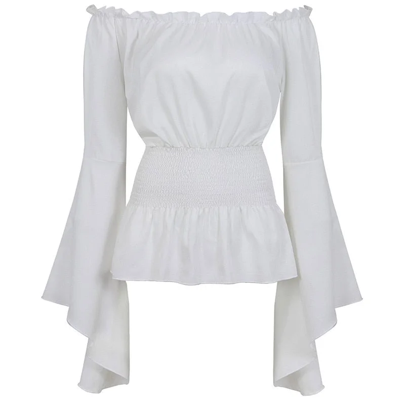 Blouse Women Long Sleeve Renaissance Medieval Chemise Victorian Pirate Gothic Retro Peasant Wench Off Shoulder Shirt Top Costume