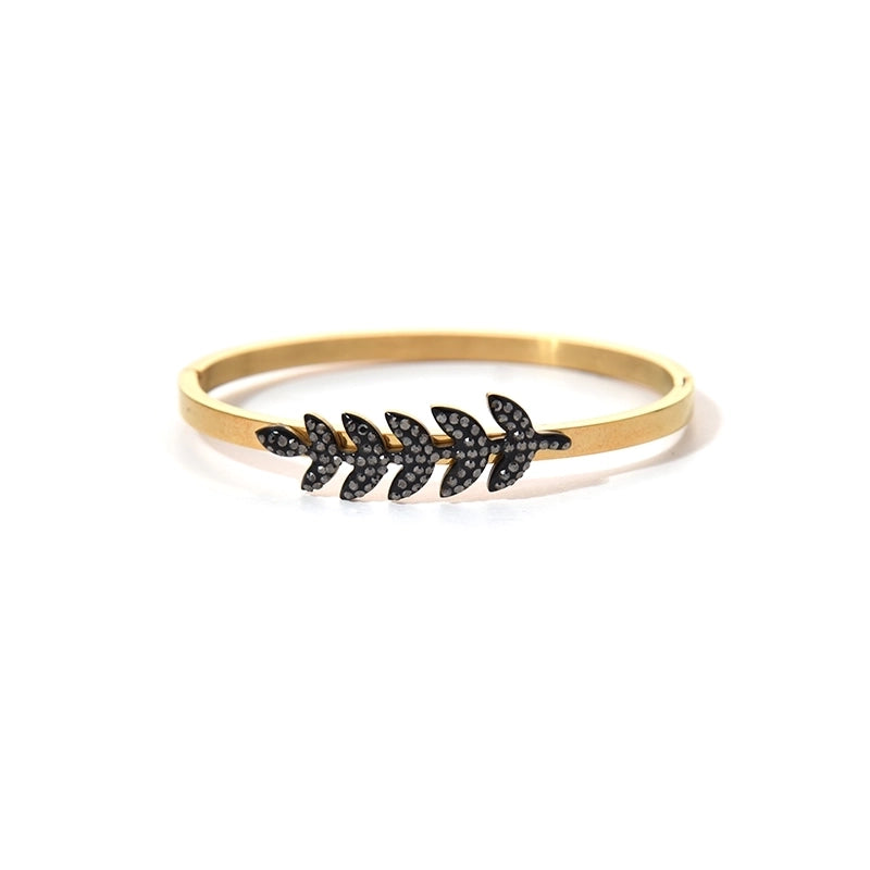 Elegant Streetwear Commute Cactus Cross Flower 304 Stainless Steel 14K Gold Plated Zircon Bangle In Bulk