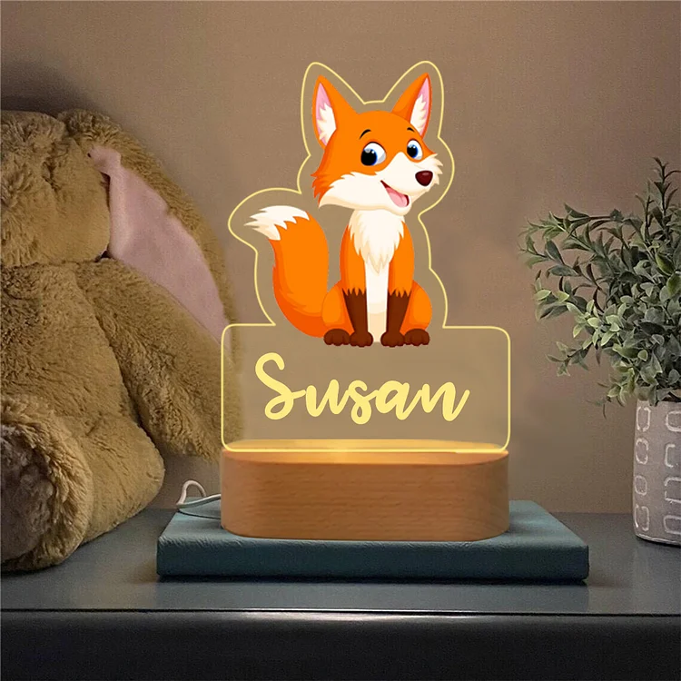 Personalized Fox Night Light Custom Name  LED Lamp