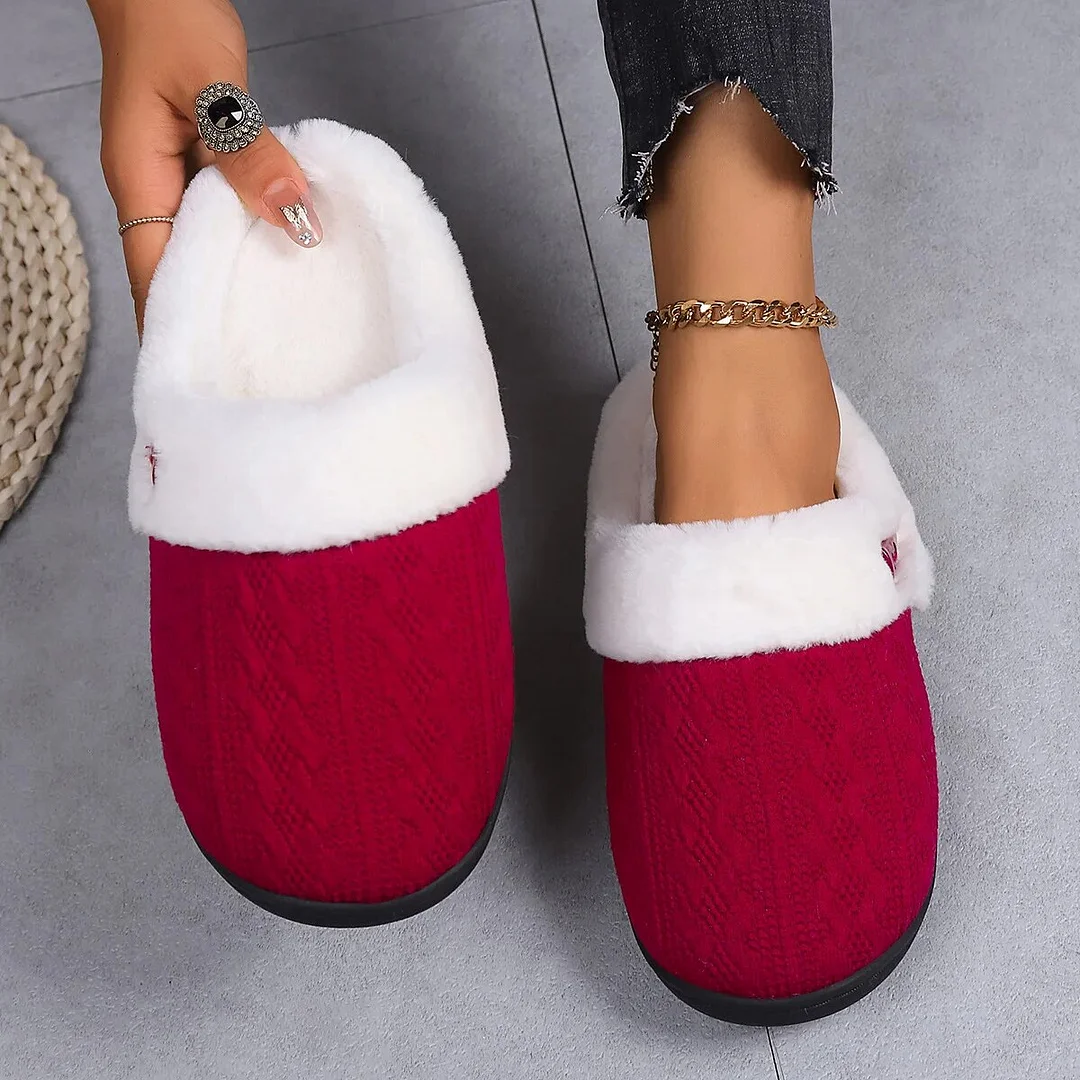 Zhungei Winter Warm Home Cotton Slippers Women Thick Plush Flat Heels Indoor Slides Shoes Woman Soft Non Slip Fluffy Fur Slippers