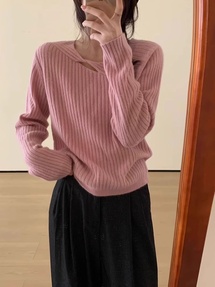 Hollow Out Pullover Raccoon Fur Sweater For Women In Spring And Autumn, Designed With Wool Lining And Short Knit Sweater