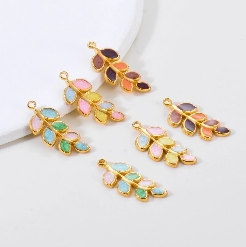 5 Pcs/package Minimalist Leaves Stainless Steel Enamel Plating Jewelry Accessories