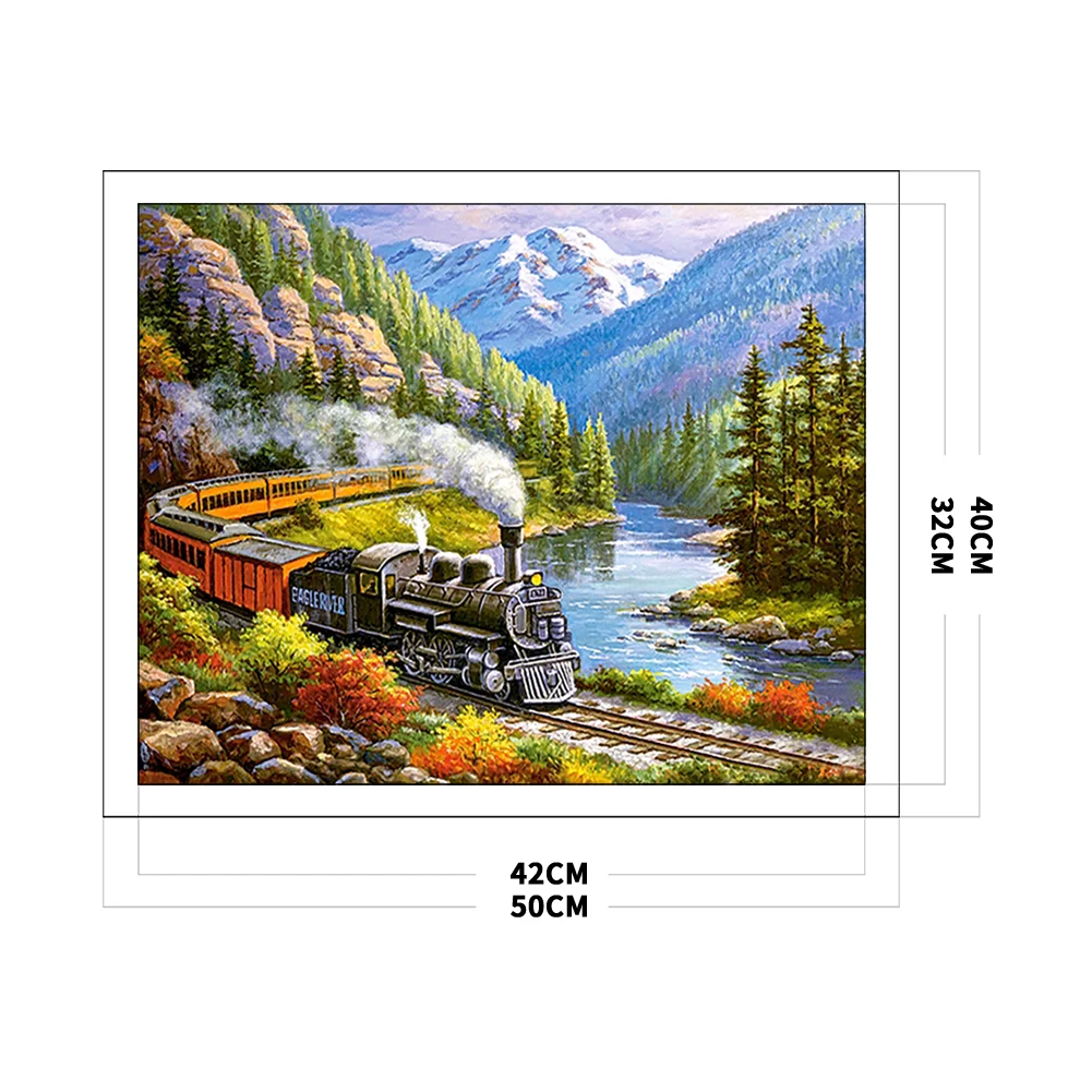 Full Embroidery cotton Thread (11CT) (Printed) Train Cross Stitch Artwork