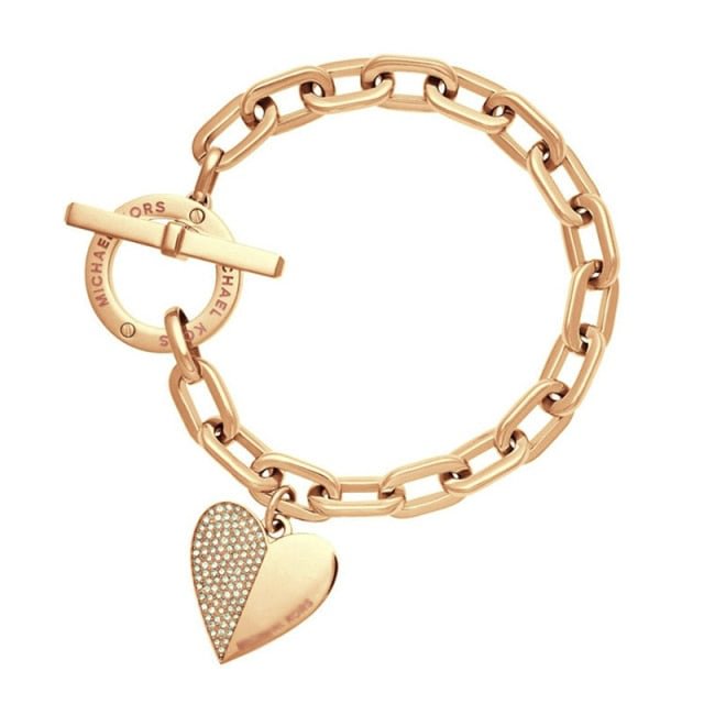 YOY-Fashion Bow Cuff Crystal Rhinestones Gold Heart Bracelet