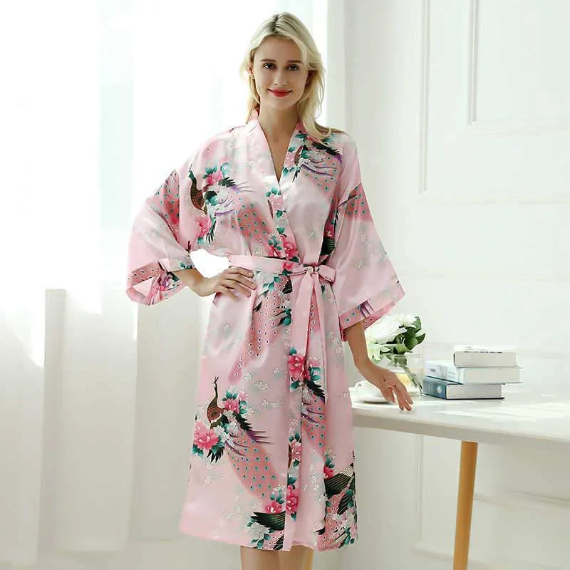 Women's Peacock Printing Long Ultra-thin Night-Robe