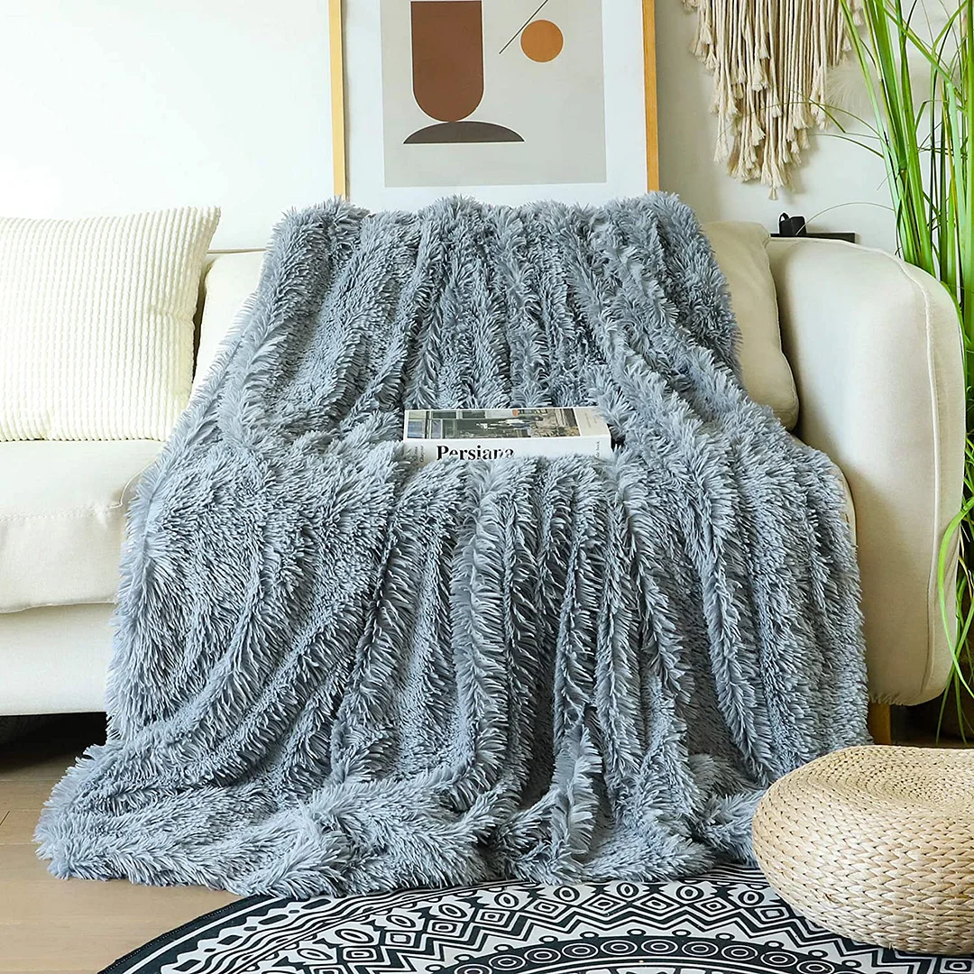 Home Decorative Soft Faux Fur Shaggy Throw Blanket Plush Fleece for Couch Sofa Bed Cover