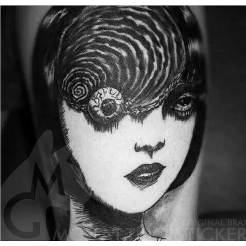 Japanese Dark Comics Evil Kawakami Tomie Double-sided Girl Waterproof Temporary Fake Tattoo Sticker Sleeve Anime Tattoo
