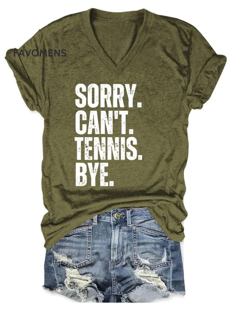 Women’s Sport Tennis Sorry Can’t Bye V-Neck Casual T-Shirt Multicolor / S