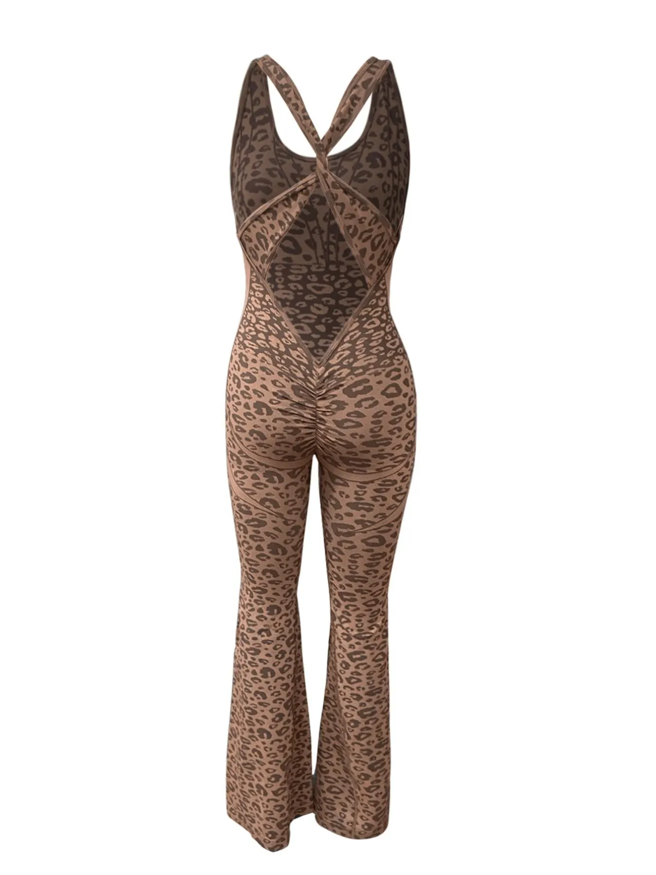 Women's Leopard Print Yoga Jumpsuit, Activewear Jumpsuit, Cross Strap Design, Long Sleeve Slim Fit, Casual Fashion for All Seasons, Comfortable Wear at Home Women's Leopard Print Yoga Jumpsuit, Activewear Jumpsuit, Cross Strap Design, Long Sleeve Slim Fit, Casual Fashion for All Seasons, Comfortable Wear at Home
