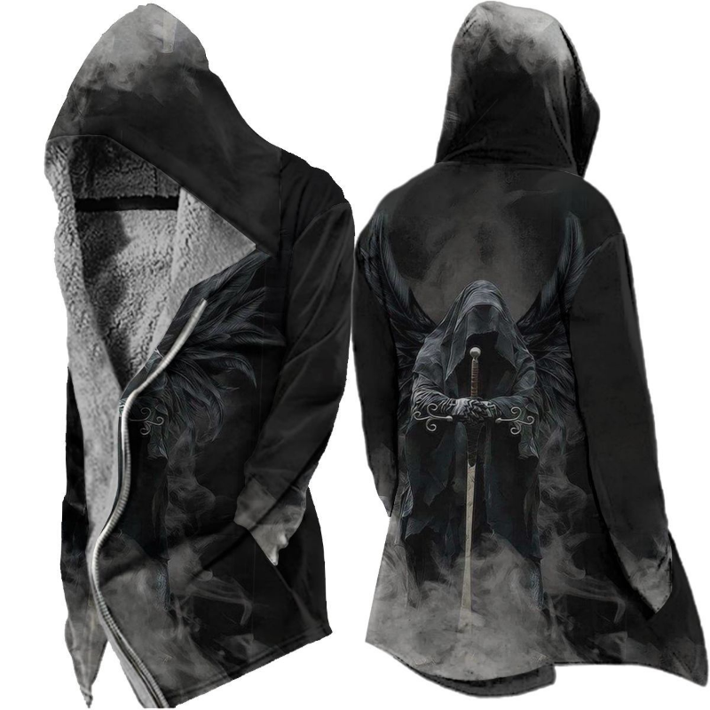 Woolen Stand Collar Medium Length Pocket Printed Casual Coat