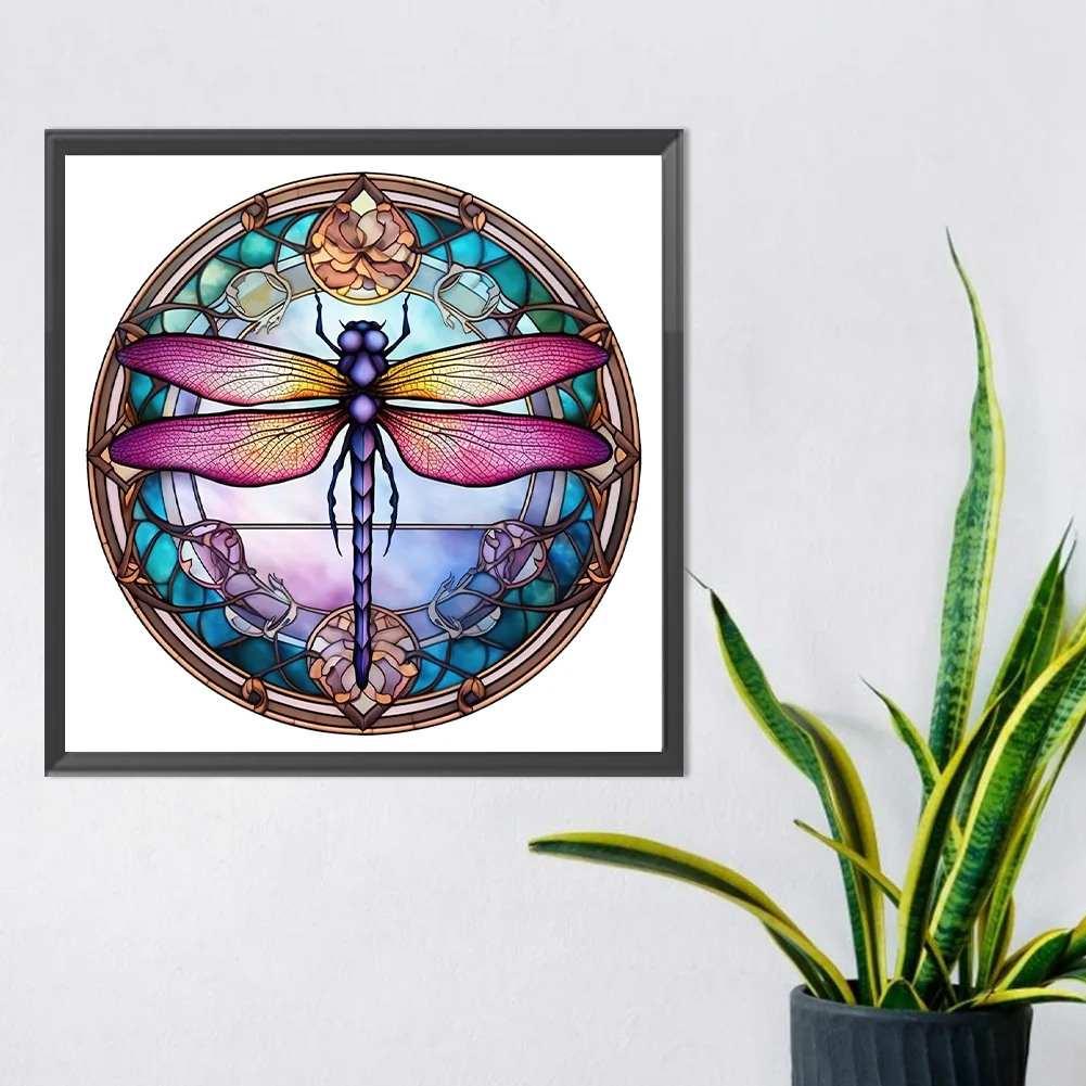 Diamond Painting - Full Round Drill - Stained Glass Dragonfly(30*30cm)