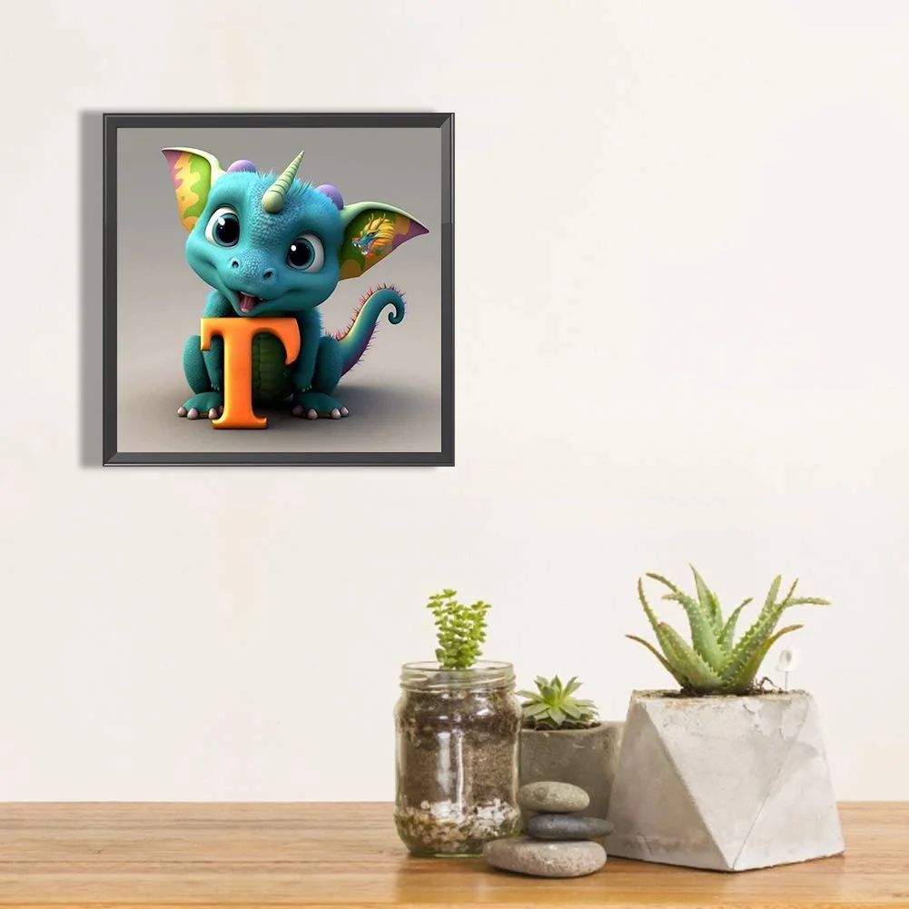 Diamond Painting - Full Round Drill - Dinosaur Letter T(30*30cm)