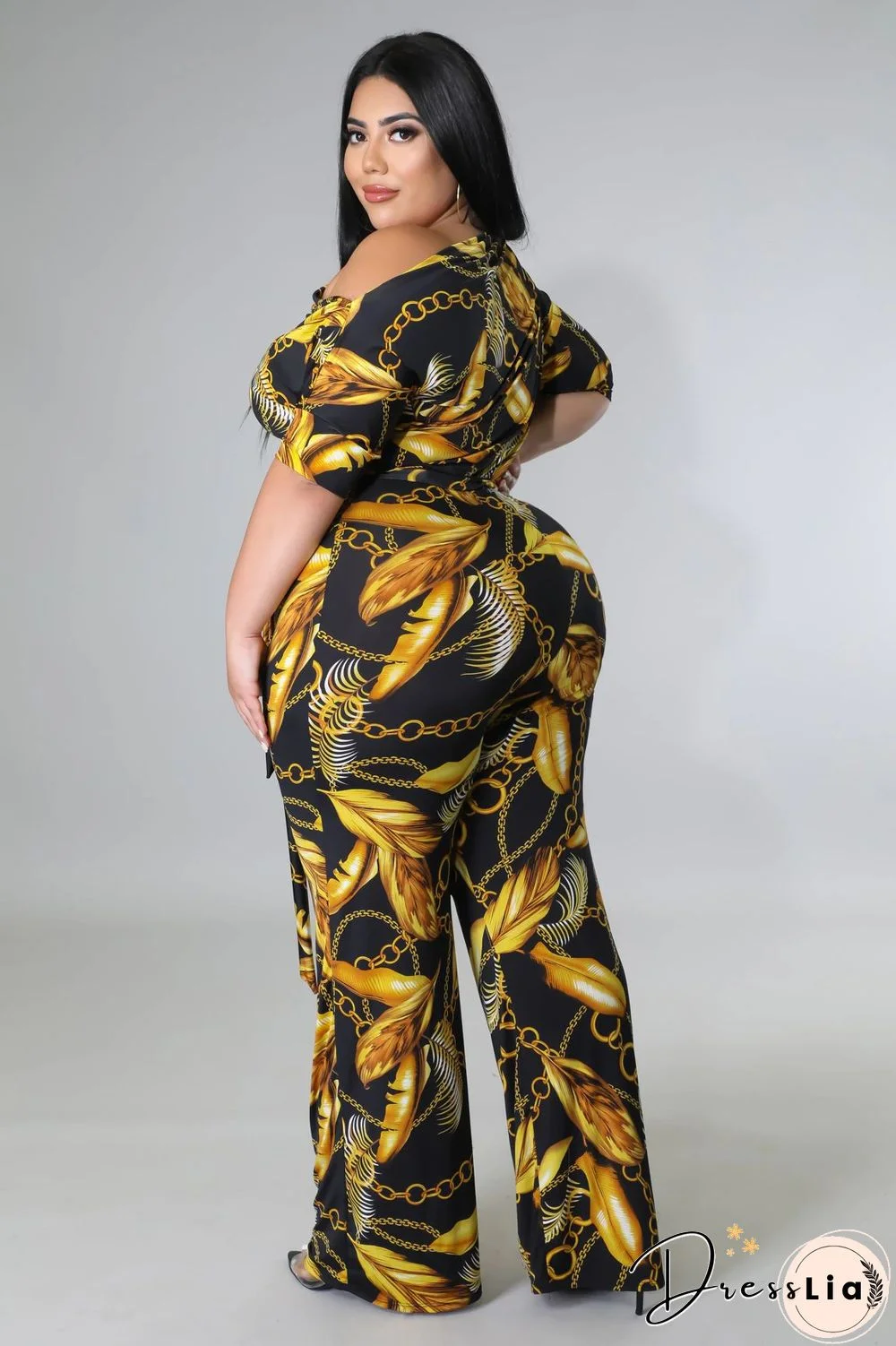 Off-the-shoulder Printed Plus Size Wide Leg Jumpsuit