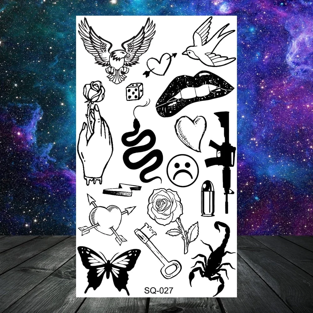 Astronaut Stars Moon Sun Temporary Tattoos For Women Kids Girl Butterfly Feather Letters Fake Tattoo Neck Arm Hands Small Tatoos