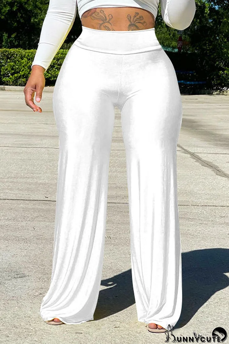 White Casual Solid Split Joint High Waist Straight Solid Color Bottoms