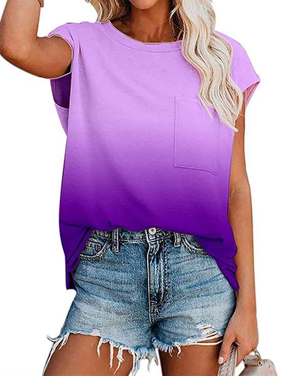 Women Short Sleeve Scoop Neck Gradient Top