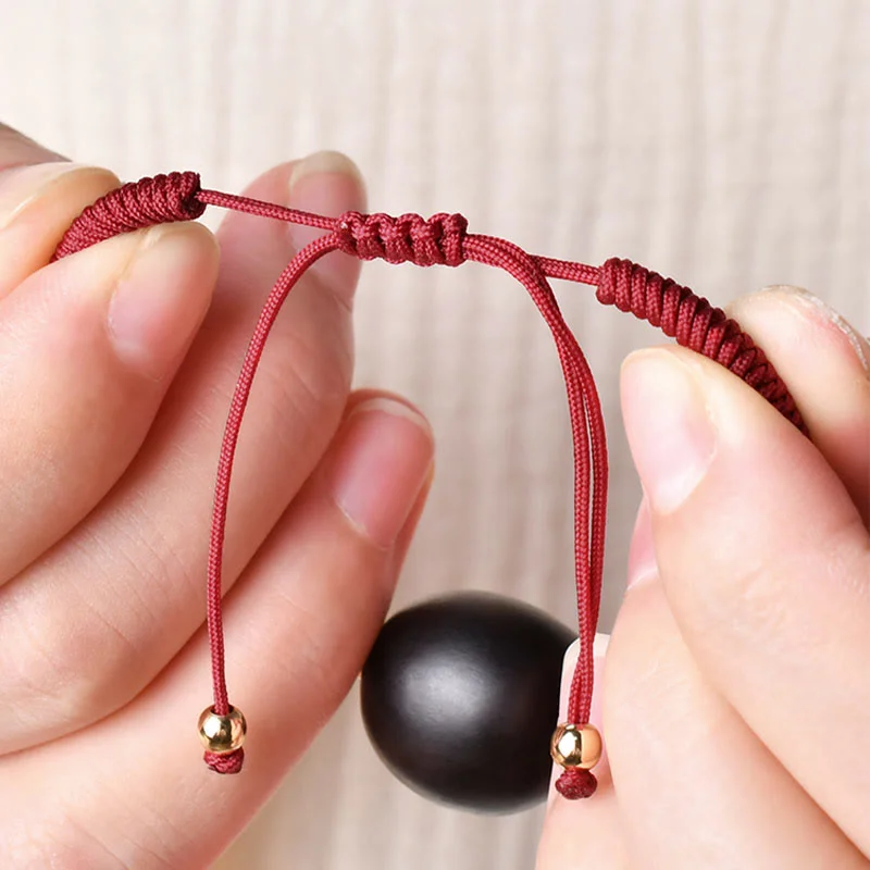 Ebony Wood Cat Head Pattern Peace King Kong Knot Braided Bracelet