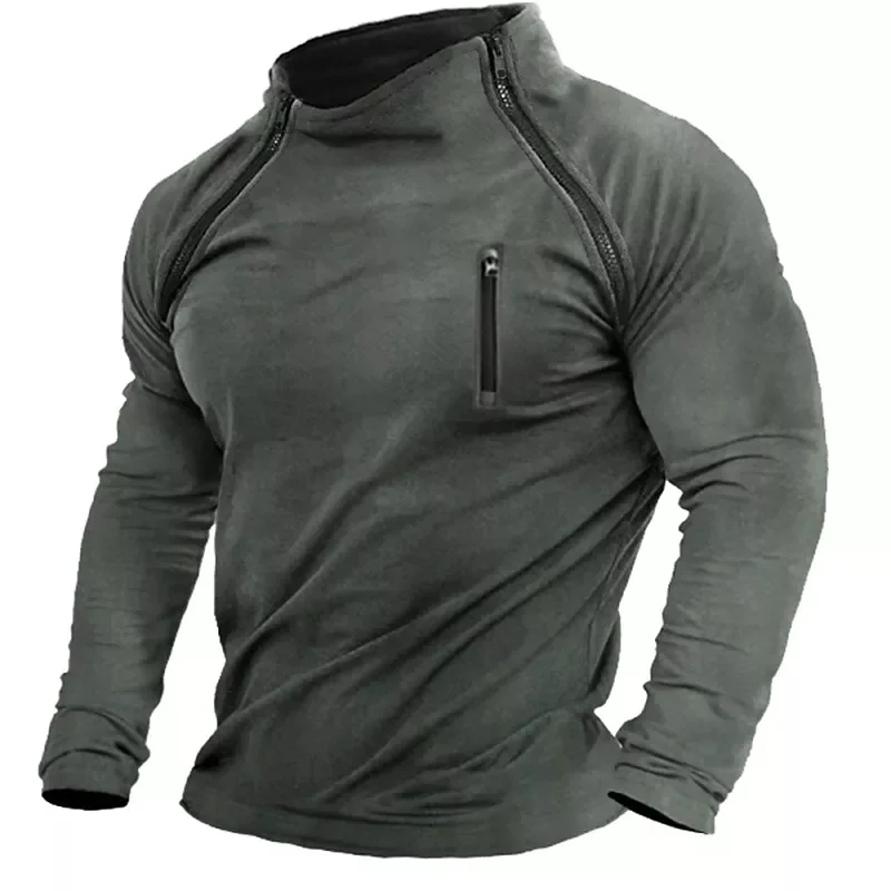 Men's Retro Zipper Round Neck Long Sleeve Outdoors Sweatershirt