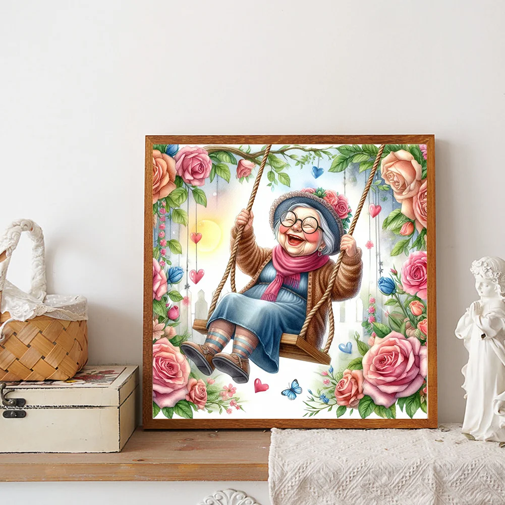 Diamond Painting - Full Round Drill - Swing Old Lady(Canvas|30*30cm)