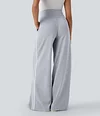 2026🔥 Halara Ribbed SoCinched High Waisted Tummy Control Drawstring Wide Leg Color Block Casual Trousers with Pockets