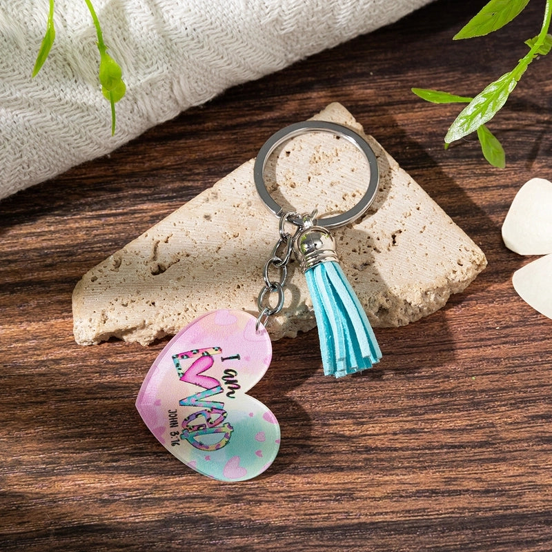 Cute Letter Heart Shape Arylic Tassel Keychain