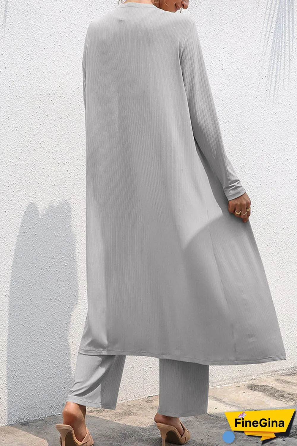 Casual Daily Solid Frenulum Cardigan Collar Long Sleeve Two Pieces