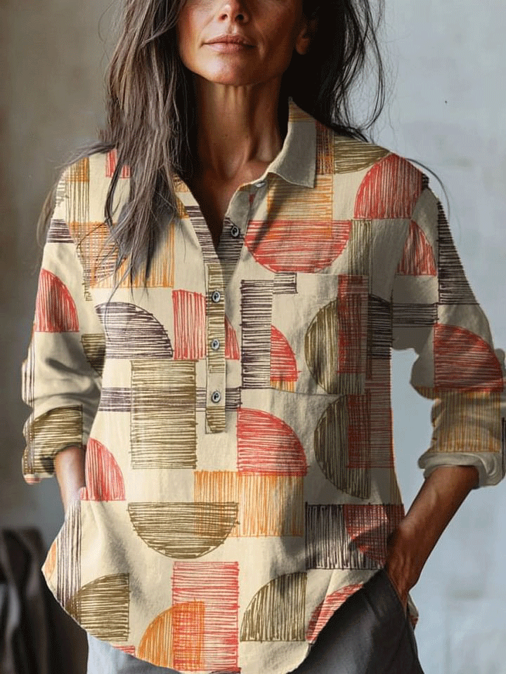 Women's   Retro Geometry  Art Print Casual Cotton And Linen Shirt