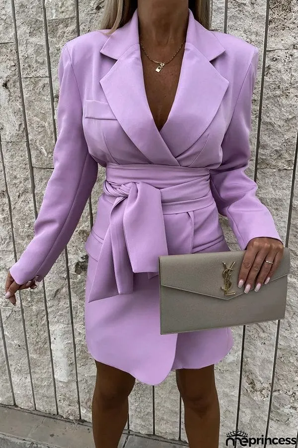 Loose Multicolor Suit Collar Dress