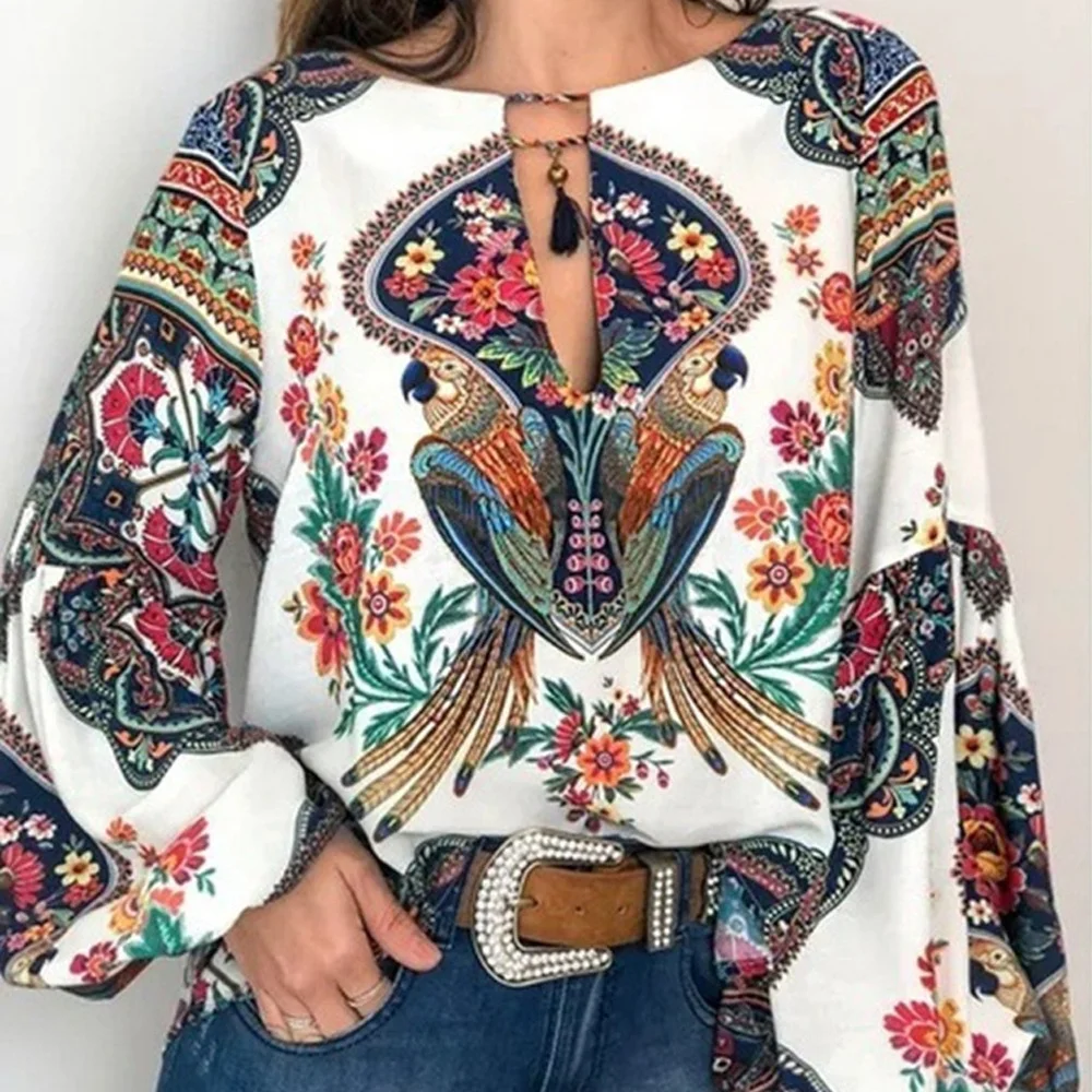 Brownm Brownm Large Number Of New Women's Fashion Women's Fashion Digital Printing Round Lantern Sleeve Shirts In The Spring And Summer Of 2025