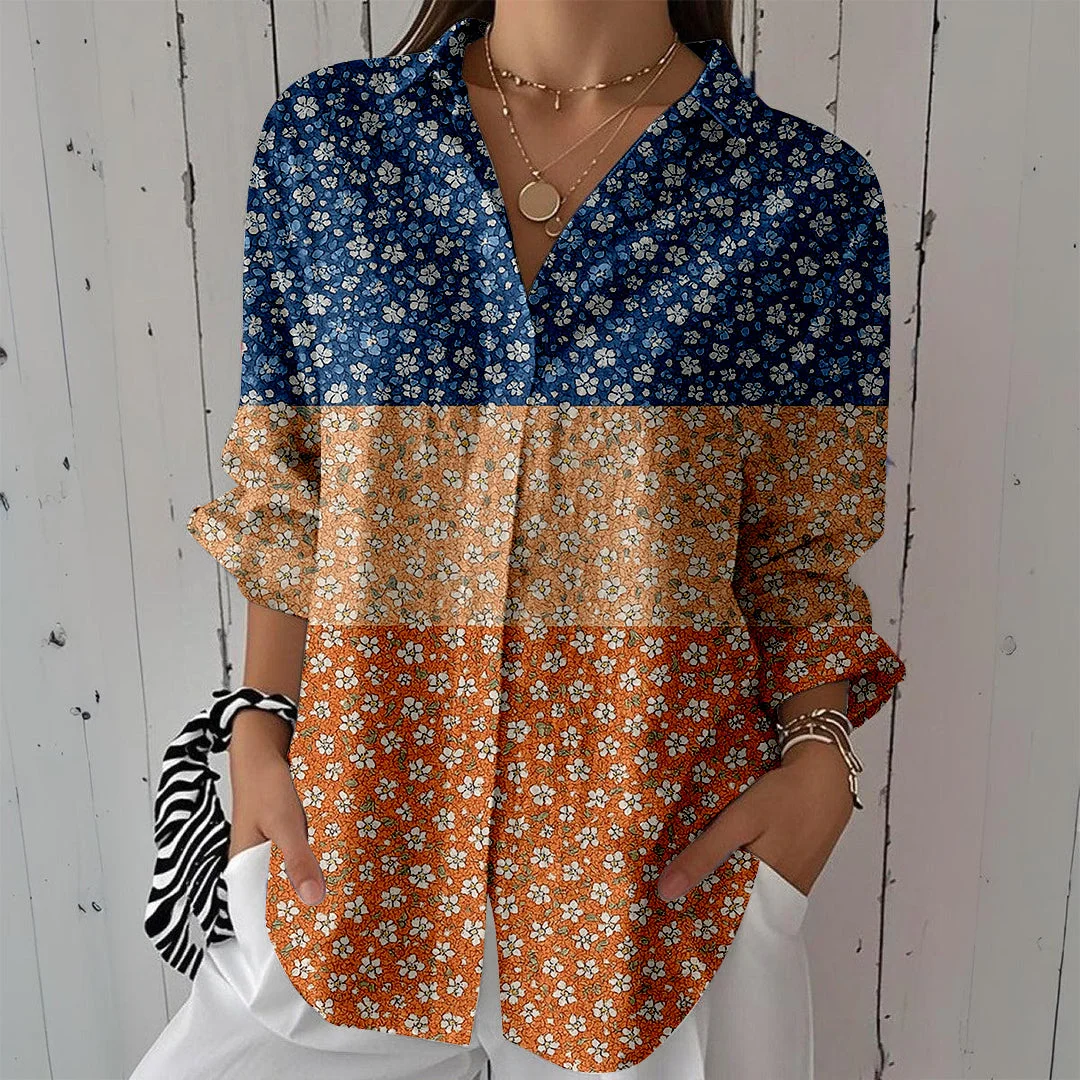 Style & Comfort for Mature Women Women Floral,Patchwork DZCL0012 3/4 Sleeve Shirt Collar Printed Button Tops