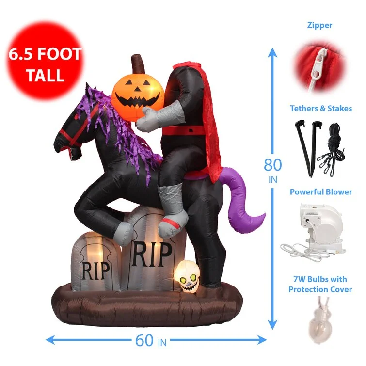 Headless Horse with Pumpkin and Tombstone Inflatable