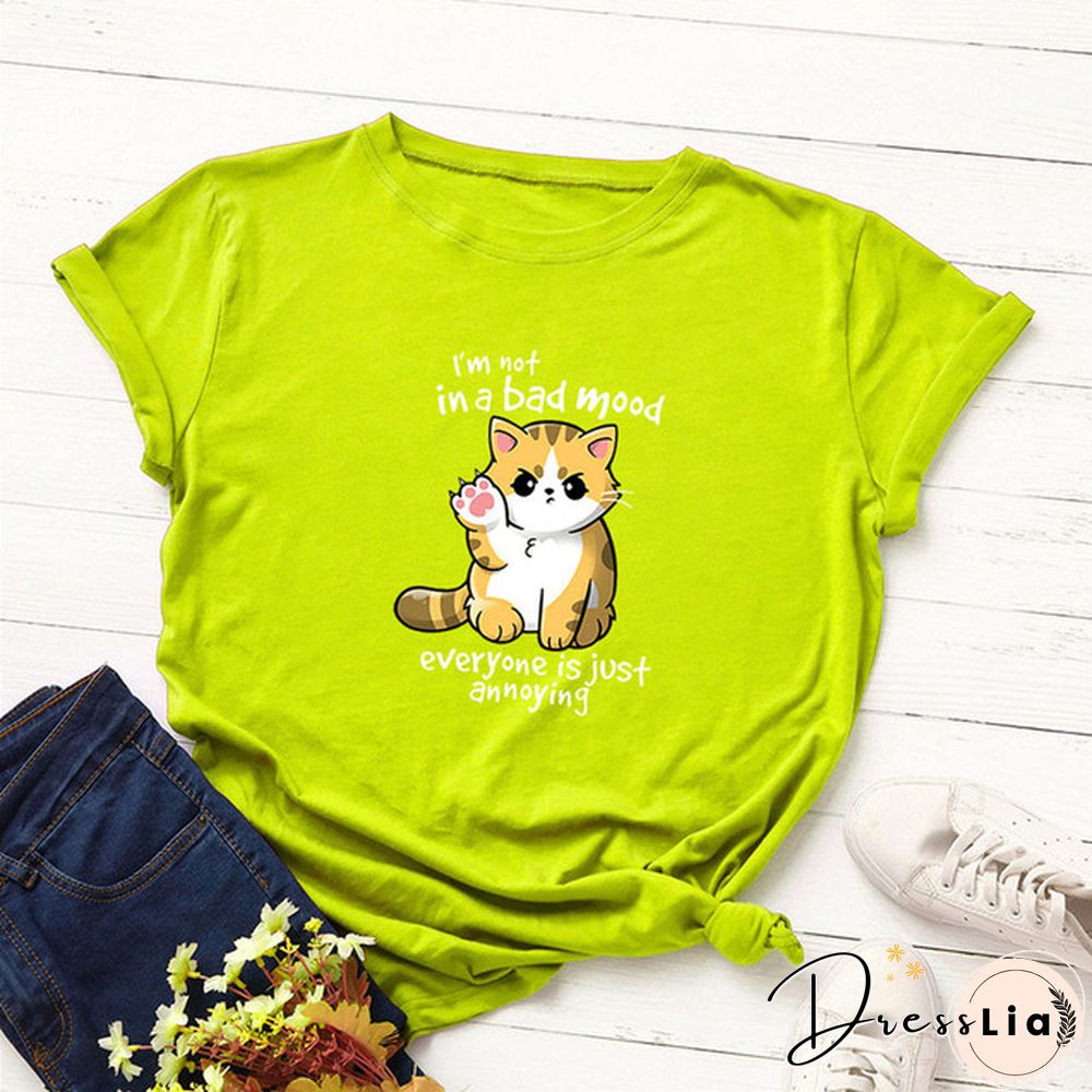 100% Cotton Summer Women TShirt Lovely Cat Letter Print Graphic T Shirt O Neck Short Sleeve Female Tee Shirts Casual Tops