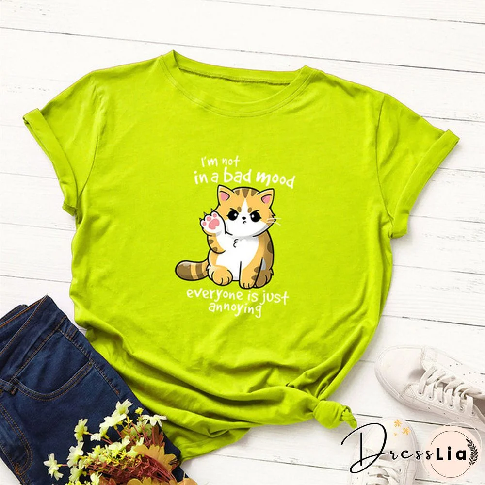 100% Cotton Summer Women TShirt Lovely Cat Letter Print Graphic T Shirt O Neck Short Sleeve Female Tee Shirts Casual Tops