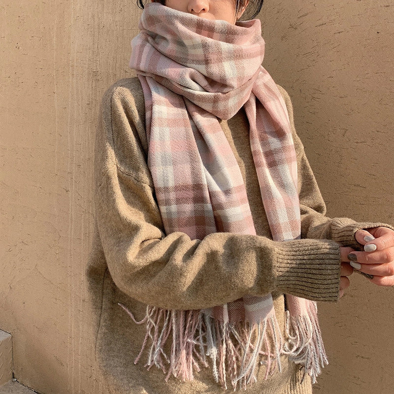 Imitation Cashmere Scarf Winter Women’s Japanese And Korean Sweet Mid-length Scarf Warm Printed Scarf Women’s Scarf Shawl