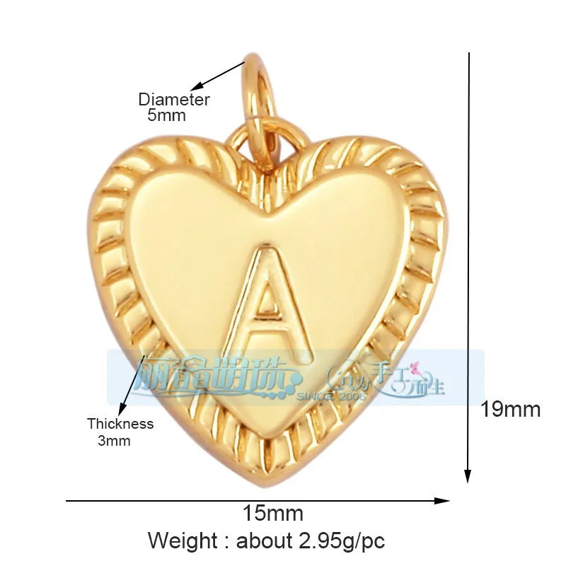 1 Piece 15 * 19mm Hole 5~5.9mm Copper Zircon Letter Heart Shape Pendant Jewelry Accessories