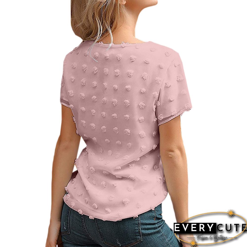 Pink Swiss Dot Texture Short Sleeve Top