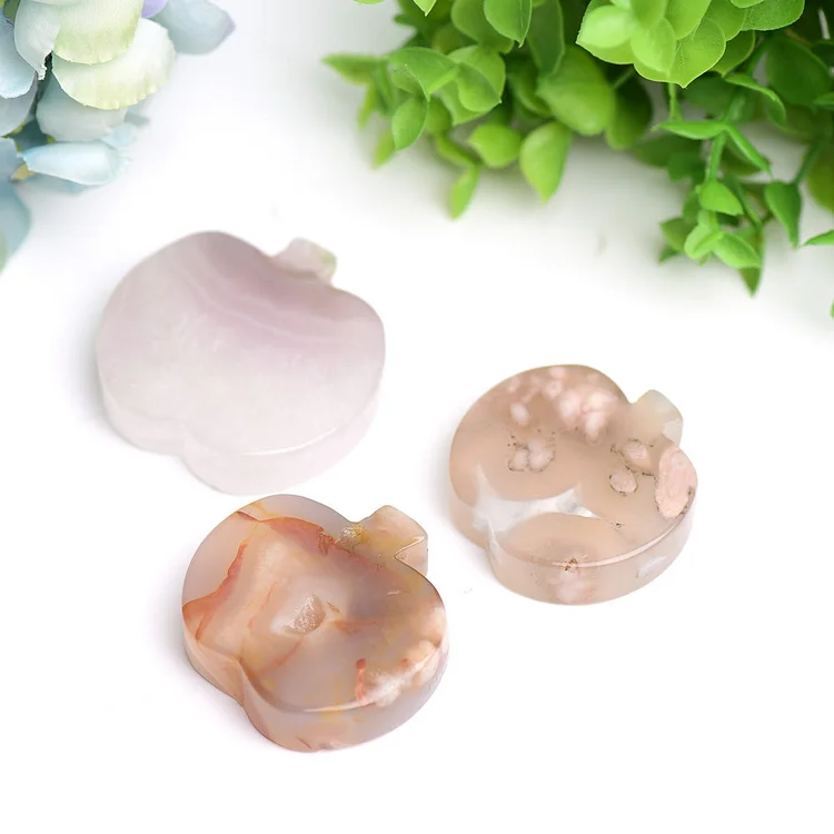 2.2" Flower Agate Apple Shape Crystal Carving