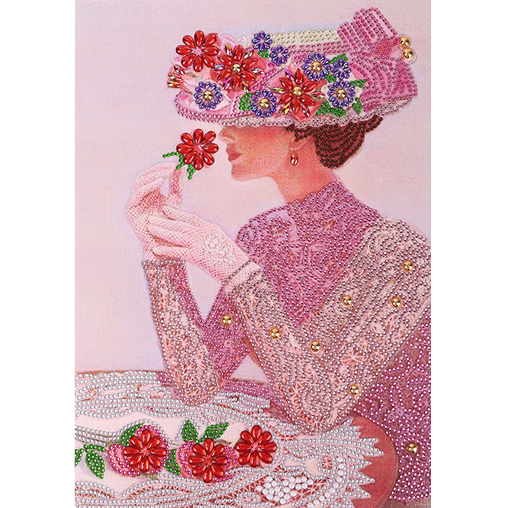Lady with Bowler Hat 30*40cm(canvas) beautiful special shaped drill diamond painting