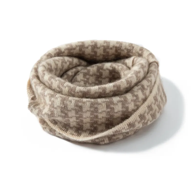 100% Cashmere Collar Scarf Women Houndstooth REAL SILK LIFE