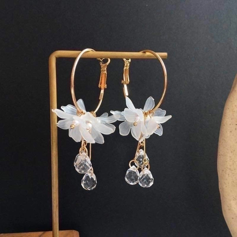 1 Pair Elegant Flower Copper Drop Earrings