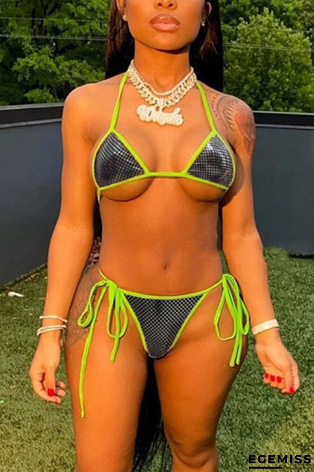 Fluorescent green Sexy Fashion Stitching Bikini Swimsuit | EGEMISS