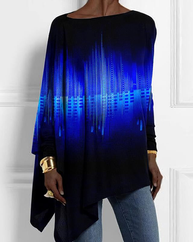 Blue Ripple Gradient Long Sleeve Loose Hem Top