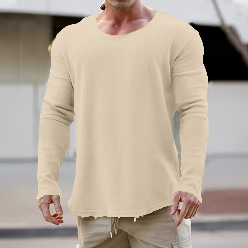 Men's Fashion Long Sleeved Round Neck Battle Damaged Casual Loose Sweater