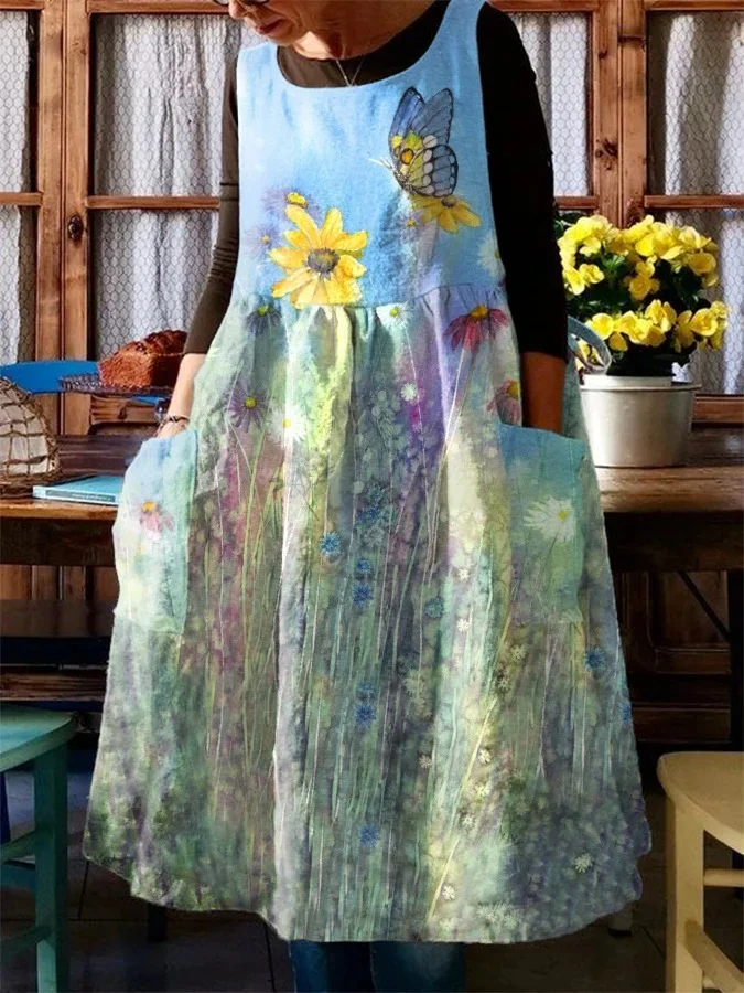 Butterfly Floral Vintage Pocket Dress