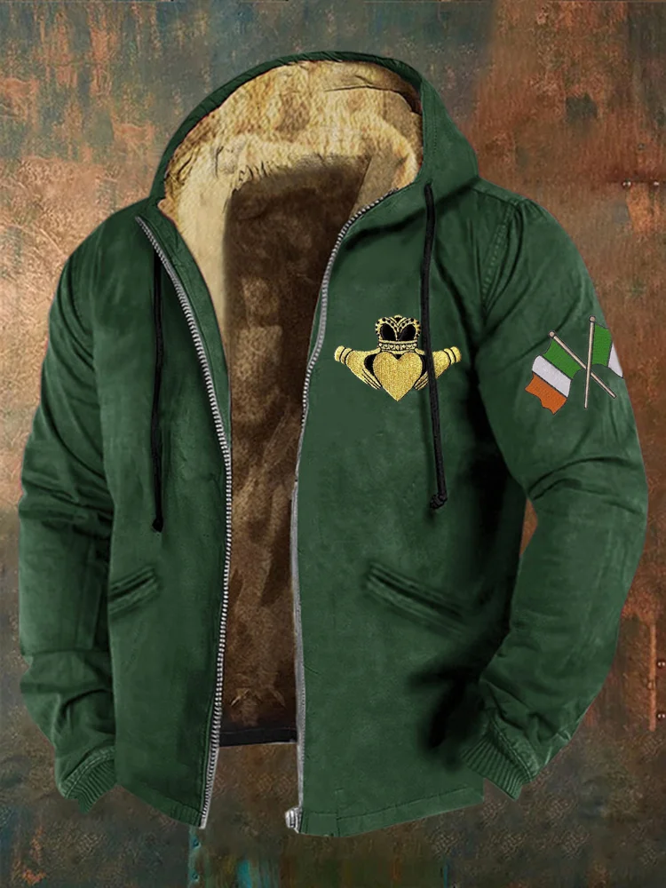 VChics Irish Claddagh Love Loyalty Embroidery Men's Zip Hooded Jacket