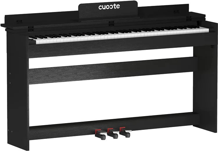 cuoote 88 Key Digital Piano Full Size Electric Keyboard w/Power Adapter, 3 Metal Pedals, Music Stand, Headphone Jack, Instruction Book for Beginner/Adults, Black